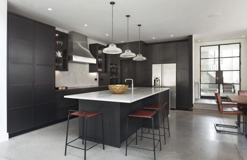 Contemporary polished concrete floors & Zoffany Bone Black cabinetry
